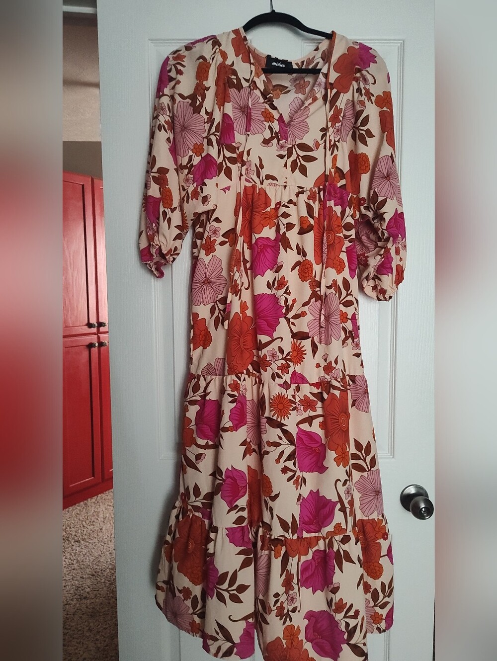 Floral Maxi Dress in Cream with Pink & Orange Blooms